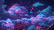 A 2D rendering that creatively illustrates the concept of cloud computing