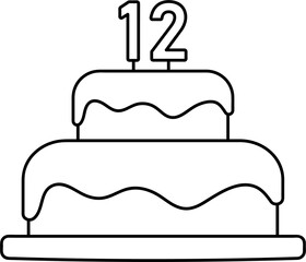 Wall Mural - birthday cake with number one candle, 12 years party black line element