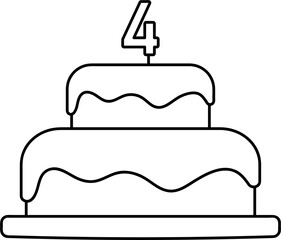 Canvas Print - birthday cake with number one candle, 4 years party black line element