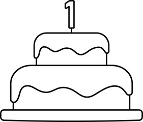 Canvas Print - birthday cake with number one candle, 1 year party black line element