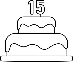 Wall Mural - birthday cake with number one candle, 15 years party black line element