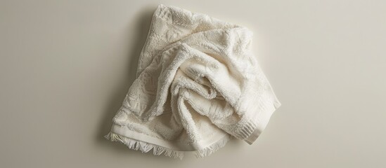 Wall Mural - A softly folded terry towel placed on a light background, photographed from above.