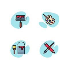 Canvas Print - Art line icon set. Brush and paint can, paint roller, palette and brush, pencil. Craft and repair concept. Can be used for topics like education, equipment, painting