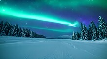 Gorgeous Green Aurora Over Snowy Landscape
