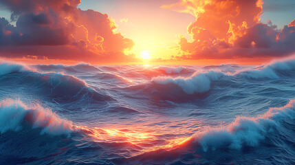 Ocean Sunrise Drenched Waves Meditation Background