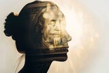 Fototapeta Kuchnia - Silhouette of human head filled with money coins and banknotes inside, concept of financial and monetary mindset, wealth, prosperity, financial planning, abundance and economic awareness.
