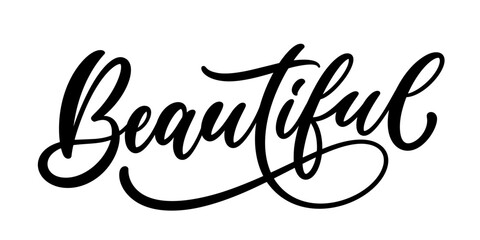 Sticker - Beautiful - single word, lettering calligraphy, vector handwritten text design.