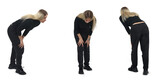 Fototapeta Na drzwi - various poses of the same woman crouching and looking at the ground on white background