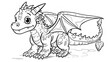 cartoon of a dragon children coloring book page, white background