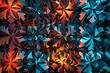 Abstract background with colorful orange and teal low poly shapes and glowing elements
