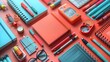 school and college stationary, including notebooks, markers, rulers, and glue sticks, each meticulously isolated against contrasting solid color backgrounds, emphasizing the importance and versatility