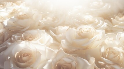 Wall Mural - Double exposure light white roses frame background for greeting card template with free space