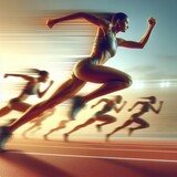 Fototapeta  - Female Athlete Sprinting Ahead in Track Race