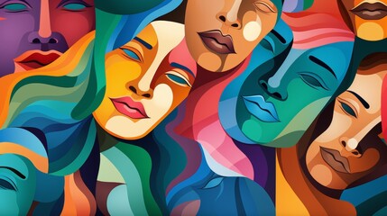 Monochrome and colorful abstract faces collage psychology and stress wallpaper concept