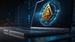 3D Rendering of alert logo on laptop computer. Concept of privacy data being hacked and breached from internet technology threat. For personal privacy, Cryptocurrency token security.