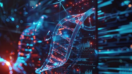 Canvas Print - Holographic DNA strand floating on a medical screen