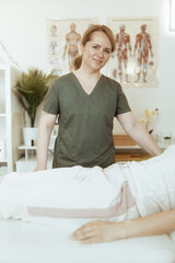 Poster - therapist woman in massage cabinet conducting examination