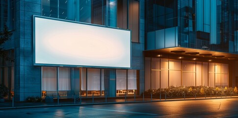 Wall Mural - Blank white advertising billboard on a office building wall at night, mockup.