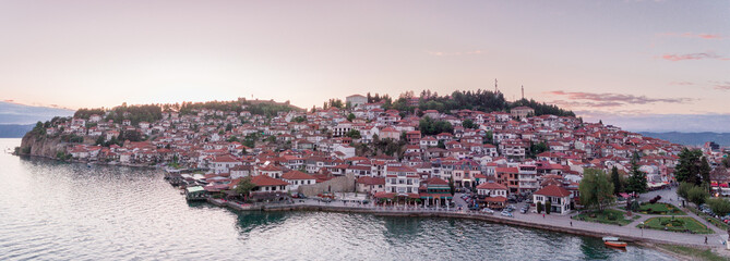 Wall Mural - View of Ohrid old town dominated by Samuel's fortress, North Macedonia