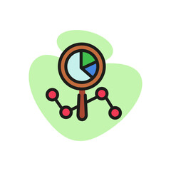 Sticker - Icon of magnifier and diagram. Line, pie, chart. Research concept. Can be used for topics like business, marketing, analysis.