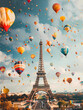The Eiffel Tower surrounded by balloons