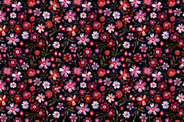 Poster - Romantic Floral Embroidery. Seamless Pattern. Fabric Printing. Scrapbooking. Arts and Crafts. Background image. Created with Generative AI technology.