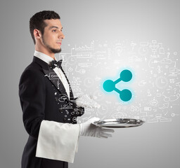 Canvas Print - Close-up of waiter serving social media icons