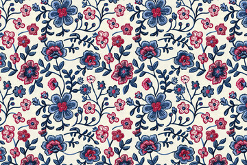 Poster - Romantic Floral Embroidery. Seamless Pattern. Fabric Printing. Scrapbooking. Arts and Crafts. Background image. Created with Generative AI technology.