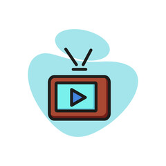 Poster - Icon of TV with play sign on screen and antenna. Retro, television, symbol. Telecommunication concept. Can be used for topics like television, cinematography, media.