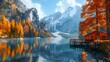 Colorful autumn landscape in Italian Alps, Naturpark Fanes-Sennes-Prags, Dolomite, Italy, Europe. Beauty of nature concept background Ai Generated 