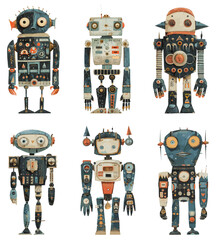 Poster - children drawn robots isolated. paper collage humanoid robot collection, cartoon android toys machin