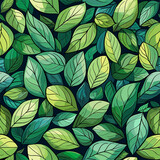 Fototapeta Tulipany - Green leaves texture. Floral tile, foliage background, plants seamless pattern, forest fresh textile print