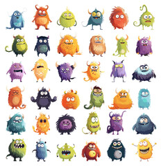 Poster - Furry monsters. Cartoonized fluffy funny devils, cute hairy gremlins and trolls clipart toys vector illustration