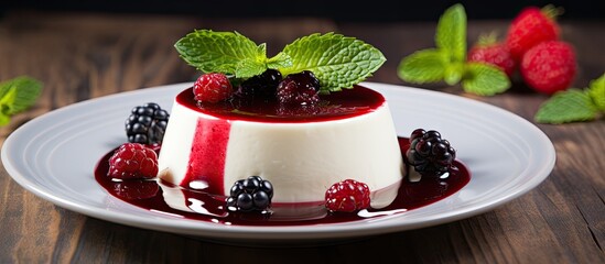 Sticker - Dessert with berries and cream on a plate