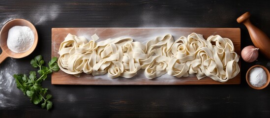 Poster - A cutting board with pasta and ingredients