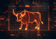 market background with charts and graphs in the style of a hologram effect, bull orange 