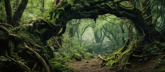 Poster - A tree covered in moss and vines in a forest