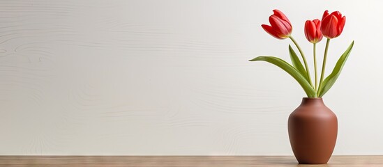 Poster - Three red flowers in a vase on a table