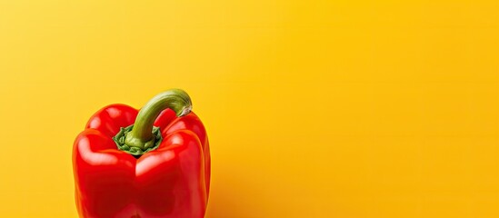 Wall Mural - A close up of a red pepper on a yellow background