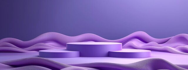 Wall Mural - Podium background 3D product platform display violet purple stage pedestal. Light background 3D podium stand scene studio abstract geometric white base minimal render floor cylinder room shape mockup.