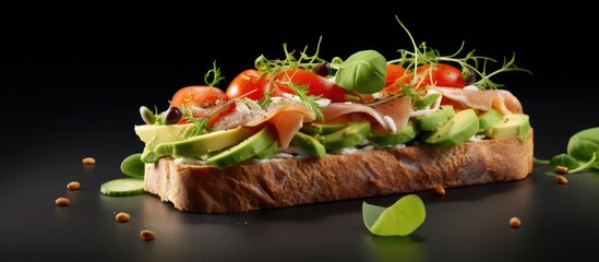 Canvas Print - A vegetarian sandwich with avocado, tomatoes, and lettuce