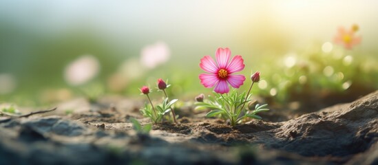 Canvas Print - A pink flower blooming from the soil