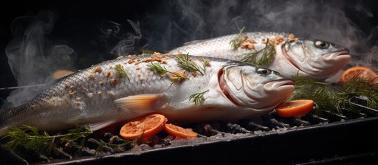 Canvas Print - Two fish grilling with carrots