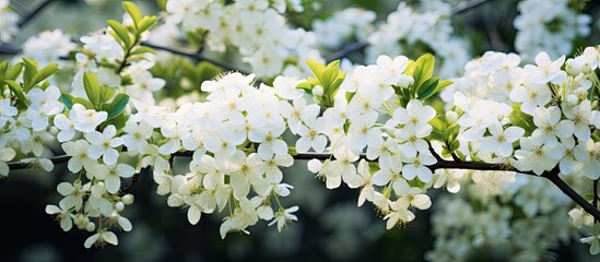  White flowered branch with green leaves
