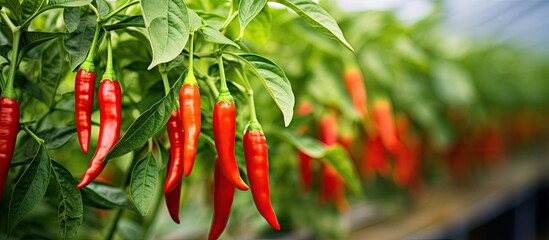 Poster - Many red chili peppers on plant in greenhouse