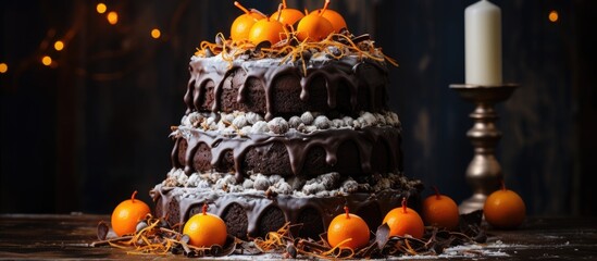 Wall Mural - A chocolate cake adorned with fresh oranges