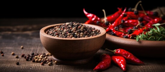 Wall Mural - A close up of a bowl of peppercory next to a bowl of peppercories