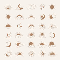 Wall Mural - Sun rising. Labels or logo set with moon sun and stars recent vector day and night pictogram collections for labels design projects