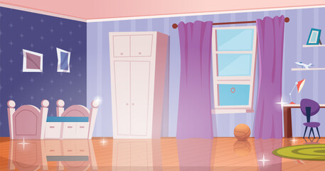 Sticker - Clean kids room. interior of home playground for kids vector cartoon background