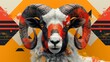 Abstract artistic illustration of an aries ram with vibrant orange background; surreal digital illustration representing the zodiac and astrology sign